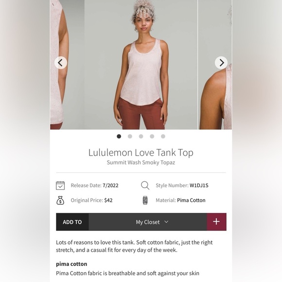 (91)Lululemon Love Tank Top- Summit Wash Smoky Topaz - Picture 1 of 7